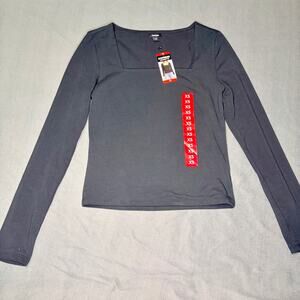 Express Square Neck Long Sleeve Top Gray Stretch Women’s XS NWT